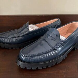 J. Crew Navy Patent Leather Lug Sole Penny Loafers